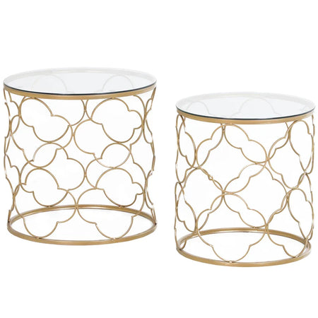 Set 2 x Tavolino da Salotto vetro e acciaio , colroe Oro TG6833-675TG6 , soggiorno salotto basso nero bianco marrone grgio design moderno sala moderno alto divano camera legno vetro rotondo