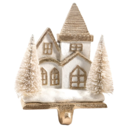 Supporto per calza di Natale a forma di Casetta, in resina e ghisa da 16 x 13 x 85 cm