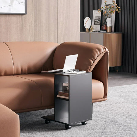 Tavolino da Salotto Ruote Girevoli 45x36x58 Nero FG6833-779BKFG6 , soggiorno salotto basso nero bianco marrone grgio design moderno sala moderno alto divano camera legno vetro rotondo