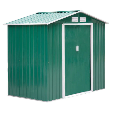 Casetta da Giardino Porta Utensili in Lamiera con Porte Scorrevoli, 213x130x185cm, Verde ER8845-030GNER8