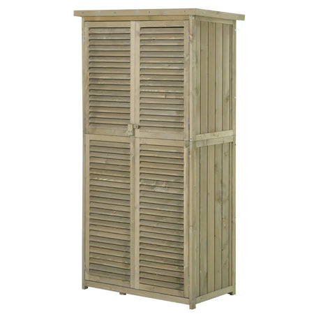 Casetta in Legno da Giardino con Tetto Impermeabile, Armadio da Esterno Porta Attrezzi da Giardino con 4 Scompartimenti, 87x46.5x160cm ZX2845-215GYZX2