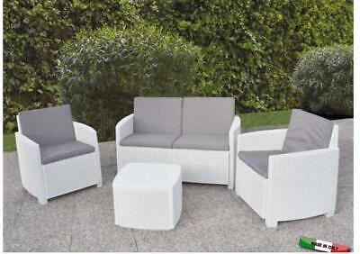 SALOTTO IN RESINA BIANCO NINFEA POLTRONE E DIVANO SET ARREDO GIARDINO