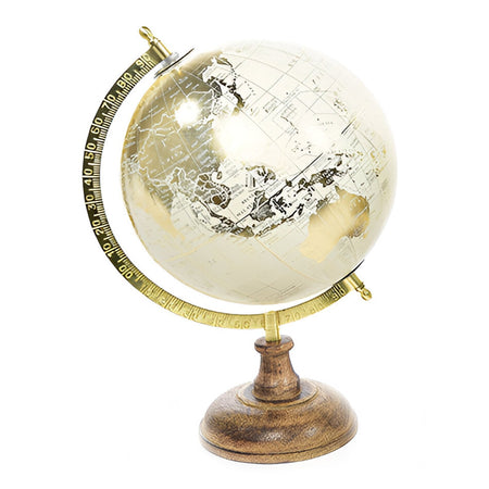 Mappamondo per interno con struttura in ottone chiaro, base in legno