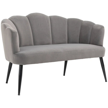 Divano 2 Posti in Velluto con Gambe in Metallo e Schienale a Conchiglia, 132x66x80cm, Grigio RF2839-483V00CGHG2