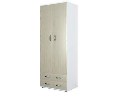 ARMADIO A 2 ANTE CON CASSETTI BIANCO/OLMO NOBILITATO MELAMINICO CM.80x52xH170