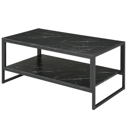 Tavolino Caffè Nero Effetto Marmo Ufficio 106x50x46 FT2833-821BK , soggiorno salotto basso nero bianco marrone grgio design moderno sala moderno alto divano camera legno vetro rotondo