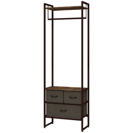 Appendiabiti da Terra con Asta, 3 Cassetti e Ripiani, in Legno MDF e Acciaio, 58.5x30x178 cm, Marrone JH3850-296V00RBJH3