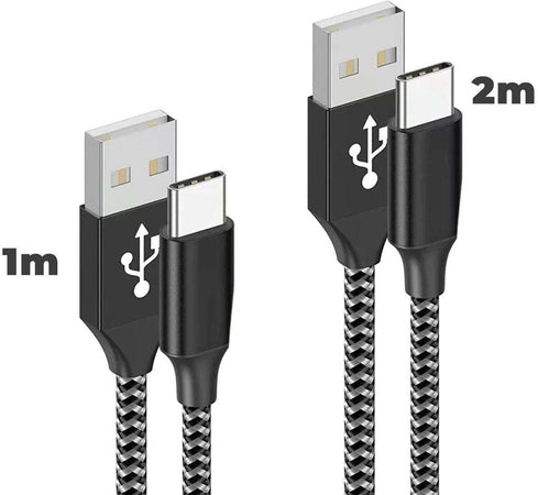 2 Cavi USB USB tipe C (1 metro + 2 metri) Fast Charge per Smartphone PC Tablet