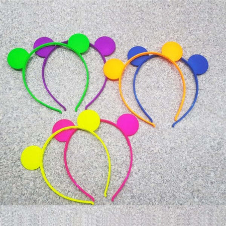 2-Cerchietto-Frontino-Orecchie-Orso-Fluo-Ferma-Capelli-Fermacapelli-Plastica