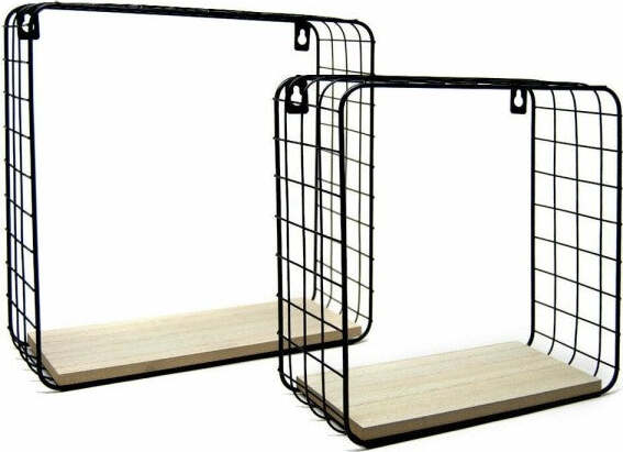 2-Mensole-Da-Parete-Moderne-Design-Cubo-Mensola-Scaffale-Legno-Metallo-Nero
