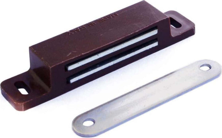 2-PEZZI---CHIUSURA-MAGNETICA-DA-APPLICARE---FORZA-12KG---CON-RISCONTRO-E-VITI---COLORE-MARRONE