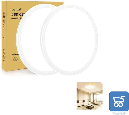 2 pezzi 24W Plafoniera 3000K LED Soffitto Ø28cm 2400LM