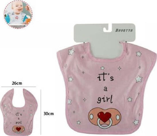 2-Pz-Bavetto-Bavaglino-Neonato-Pappa-Allattamento-Bambina-It's-A-Girl-68336-Rosa