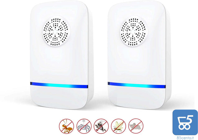2 pz Repellente Ultrasuoni Insetti Zanzare Mosche Topi Presa Italiana Inodore Non Tossico