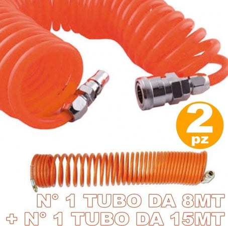 2-Tubi-Tubo-Aria-Compressa-Flessibile-Per-Compressore-8-15-Metri-Innesti-Rapidii