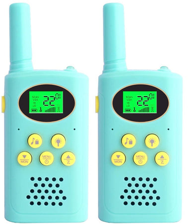 2 Walkie Talkie Ricaricabile per Bambini Radio Bidirezionale a 8 Canali con Schermo LCD Colore Celeste
