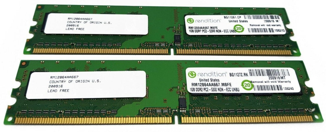 2 X1GB MEMORIA RAM 2GB DDR2 PC2 5300 UNBU INTEL ASUS ACER LENOVO DELL RENDITION