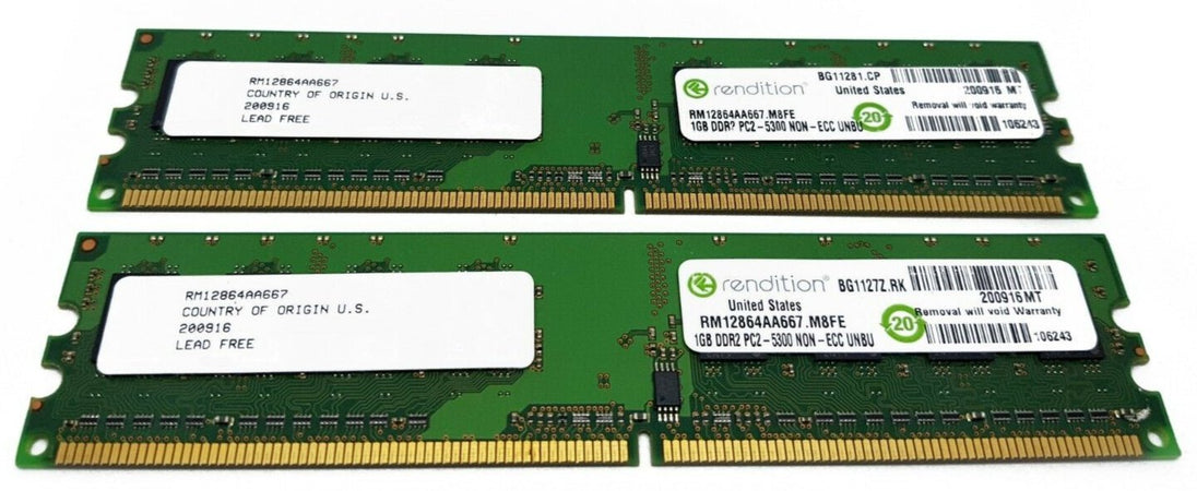 2 X1GB MEMORIA RAM 2GB DDR2 PC2 5300 UNBU INTEL ASUS ACER LENOVO DELL RENDITION