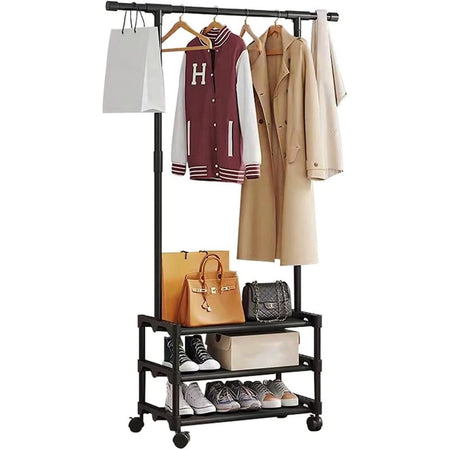 Stand Appendiabiti In Metallo Con Ruote Attaccapanni Con Ripiani Asta 56x35x165cm