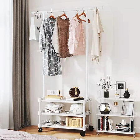 Stand Appendiabiti In Metallo Con Ruote Attaccapanni Con Ripiani Asta 56x35x165cm