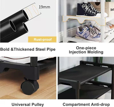 Stand Appendiabiti In Metallo Con Ruote Attaccapanni Con Ripiani Asta 56x35x165cm