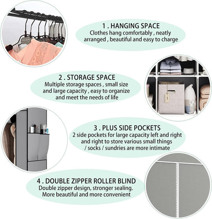 Armadio Portatile In Tela Organizer Pieghevole Con Mensole 2 Binari Per Appendere Vestiti