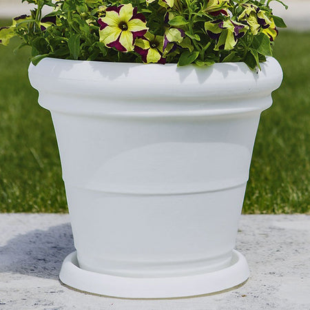 Sottovaso per vaso tondo in resina decorazione per fiori e piante "Made in Italy"