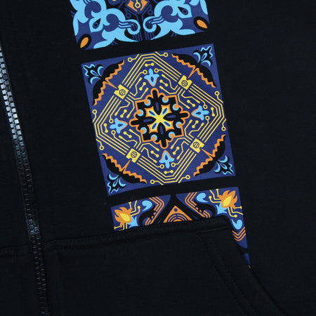 DOLLY NOIRE Felpa Cappuccio Zip Uomo Maioliche a Circuito Stampato Hoodie Black da uomo