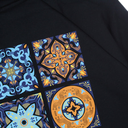 DOLLY NOIRE Felpa Cappuccio Zip Uomo Maioliche a Circuito Stampato Hoodie Black da uomo