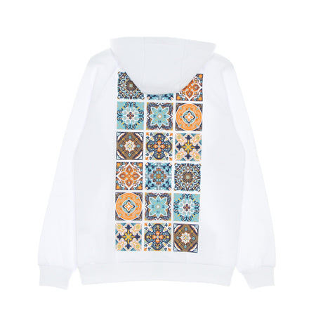 DOLLY NOIRE Felpa Cappuccio Zip Uomo Maioliche a Circuito Stampato Hoodie White da uomo