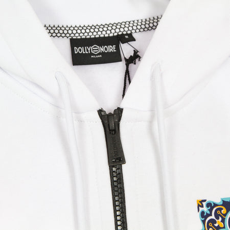 DOLLY NOIRE Felpa Cappuccio Zip Uomo Maioliche a Circuito Stampato Hoodie White da uomo