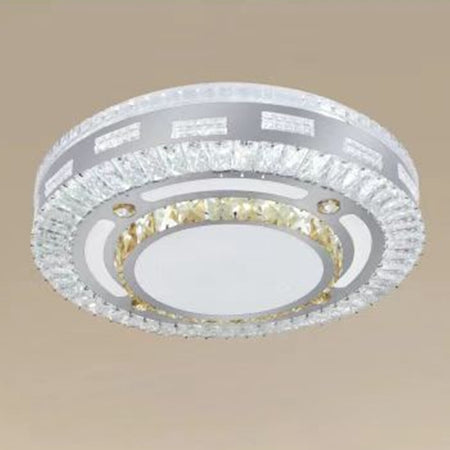 Plafoniera Soffitto 65w ø50cm Led Design Tondo A Strati Con Cristalli Luce Fredda 17814
