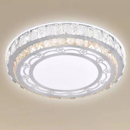 Plafoniera Soffitto 60w ø50cm Led Tondo A Strati Con Cristalli Floreale Luce Fredda 13675