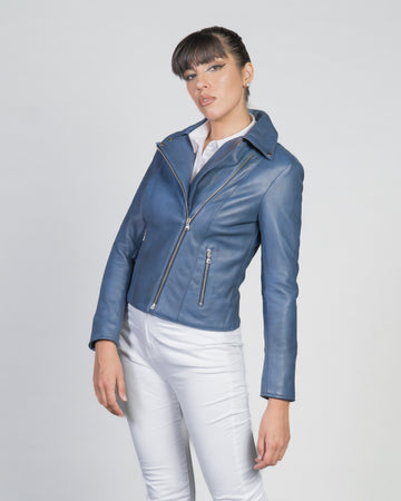 Giselle - Chiodo Donna Blu in vera pelle