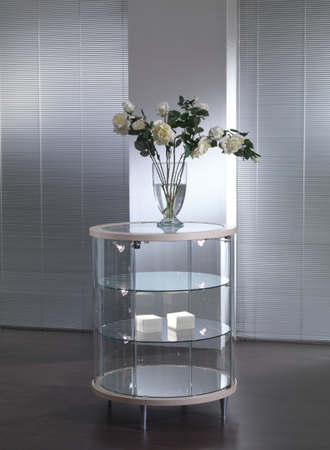 Vetrina espositiva rotonda con faretti LED e ripiani regolabili cm. 72x72x93h