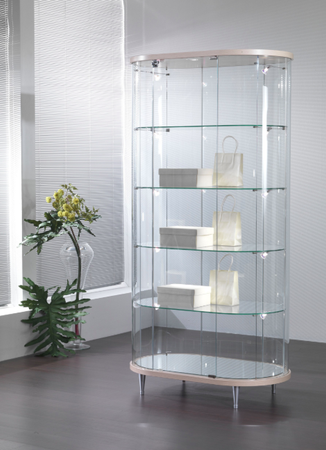 Vetrina da negozio ovale con cristalli temperati e faretti LED cm. 96x56x190h