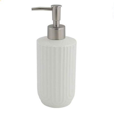 Dispenser Distributore Sapone Liquido Per Arredo Bagno In Ceramica Rigata Bianca 87802