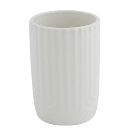 Bicchiere Porta Spazzolini Dentifricio Arredo Bagno In Ceramica Rigata Bianca 87803