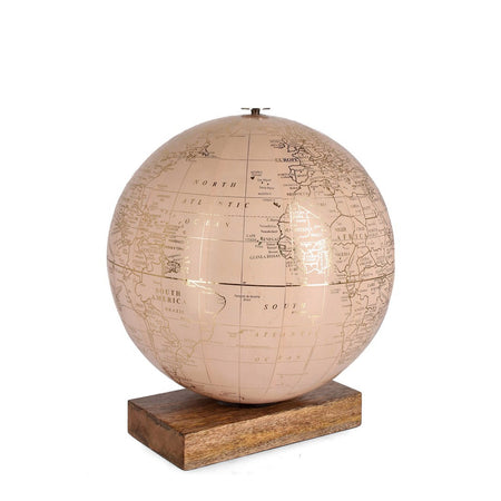 Mappamondo con base rettangolare in legno di mango decorazione per interno h 35 cm