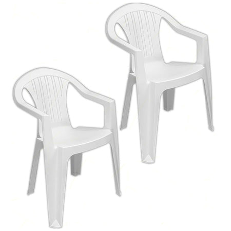 Set 2 Pz Sedia Ratak Schienale Basso Monoblocco Bianca Opaca Con Braccioli 021048