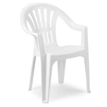 Set 2pz Sedia Monoblocco In Plastica Schienale Alto Con Braccioli Bianco Giardino 008938