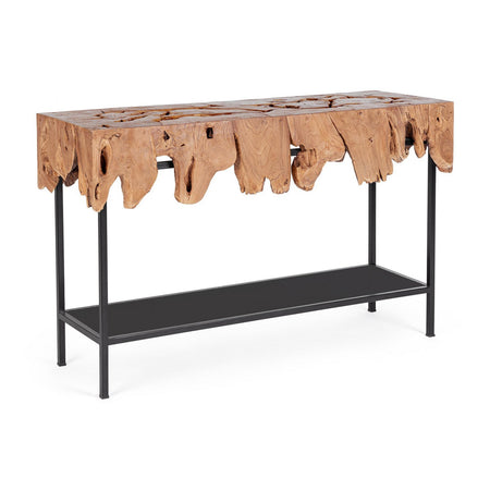 Consolle "Grenada" con piano in radici di teak con base in acciaio per interni