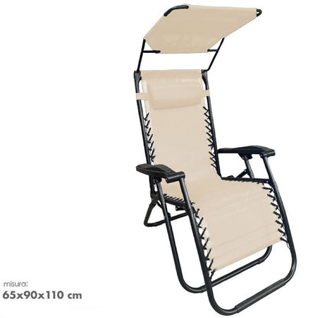 Sedia Sdraio Con Parasole In Textilene Reclinabile Pieghevole Con Poggiatesta 483015