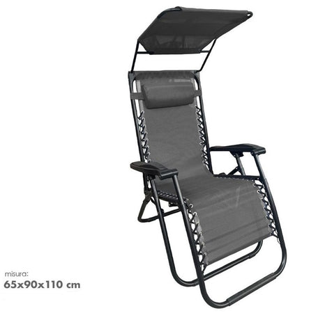 Sedia Sdraio Con Parasole In Textilene Reclinabile Pieghevole Con Poggiatesta 483015