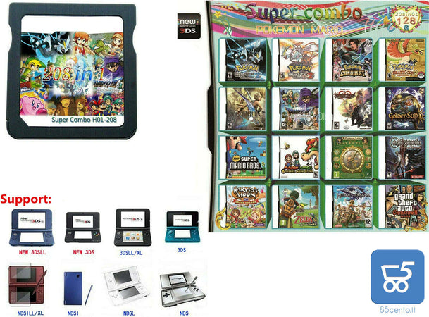 208 giochi in 1 NDS Game Pack Super Combo Multi Cartridge per DS NDS NDSL NDSi 3DS LL/XL