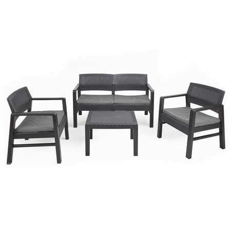 Set Salotto Giardino Esterno Con Divano 2 Poltrone Tavolino Effetto Rattan Con Cuscini