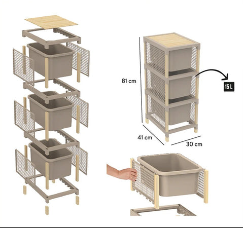 Cassettiera Multiuso 3 Cassetti Per Organizzare Vestiti Accessori Ufficio Bagno Casa
