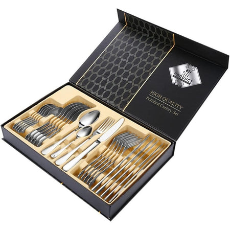 Set Di Posate 24pz In Acciaio Lucidatura A Specchio Multiuso Casa Cucina Servizio Per 6