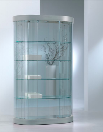 Vetrina semiovale con faretti LED e ripiani interni cm. 112x38x190h