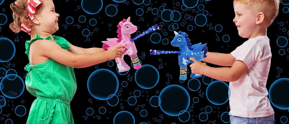 Pistola Spara Bolle Unicorno Con Luci Suoni 2 Flaconi Di Ricarica 50ml 3 Colori 6726067